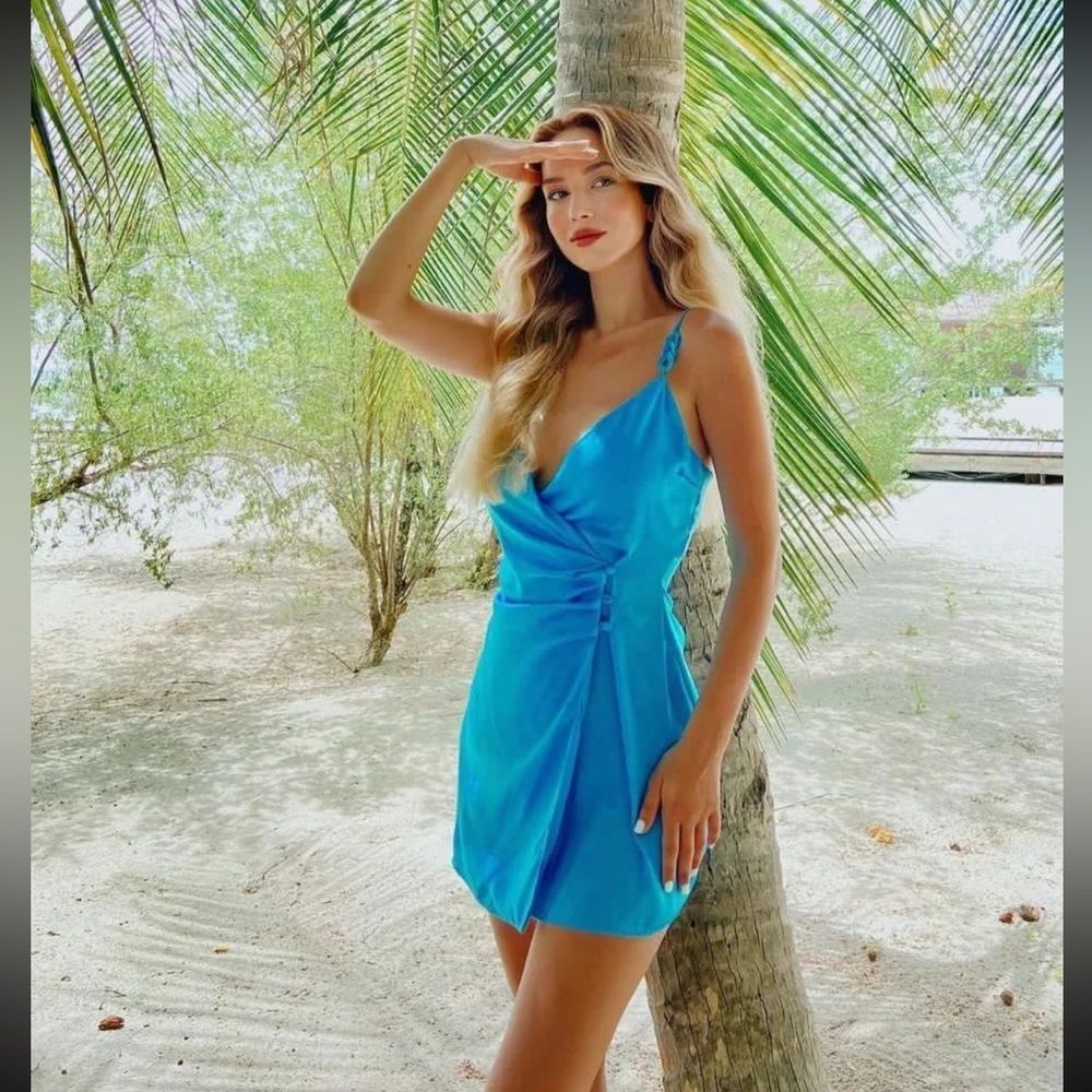 ZARA LINKED SATIN EFFECT MINI DRESS
